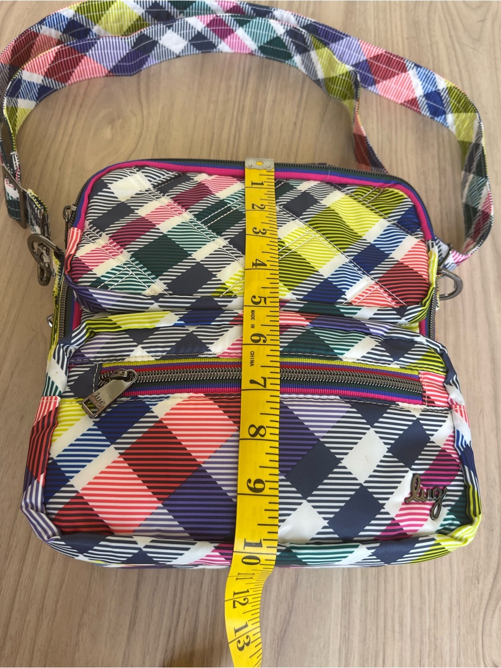 lug Multicolor Plaid Crossbody Bag - Navy, Pink, Lime, Teal - Picture 9 of 13